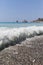 Wave on beach near Aphrodite stone. Cyprus.