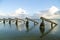 Wave breakers in the IJsselmeer in the Netherlands