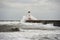 Wave breaking over lighthouse, Berwick upon Tweed