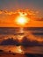 Wave breaks in front of beach sunset