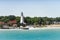 A wave crashes near the lighthouse at Fort Gratiot, MI