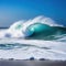 wave crashing onto the with the frothy water and spray creating an chaotic scene