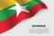 Wave flag of Myanmar on white background. Banner or ribbon vecto
