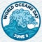Wave in Hand Drawn Style for World Oceans Day, Vector Illustration