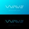 Wave logo. Blue line logo. Spa and resort emblem. Thin wavy letters. Inversion.