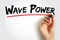 Wave Power is the capture of energy of wind waves to do electricity generation, water desalination, or pumping water, text concept