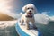 Wave Rider Pup: Adorable Bichon Frise Dog Masters Surfing Fun with Style - Generative AI