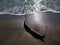 Wave on the sand beach - wooden stump