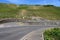 wave shaped steep vineyard hills at the Mittelmosel