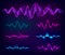 Wave sound vector set. Music soundwave design, color elements isolated on dark background. Radio frequency lines and