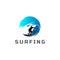 Wave Surf Surfer Surfing Sport Club Logo Design Vector