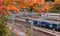 Waverley Edinburgh Train historical rail station during an autumn cloudy morning.