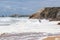 Waves of Atlantic Ocean on wild coast of the peninsula Quiberon, Brittany, France