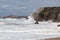 Waves of Atlantic ocean on wild coast of the peninsula of Quiberon, Brittany, France
