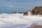 Waves of Atlantic on wild coast of the Quiberon, Brittany, France