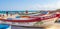 Waves boats caribbean coast and beach panorama view Tulum Mexico