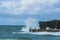 Waves braking on portreath breakwater at Cornwall