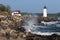 Waves Breaking Along Rocky Shoreline by Portsmouth Harbor Lighthouse