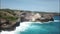 Waves breaking on a rocky shore aerial view. Broken beach, Nusa Penida, Indonesia