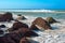 Waves breaking on a stony beach, Varkala, Kerala