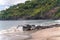 Waves breaking on a white sand Virgin beach on Bali.