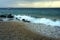 Waves and coastal flooding after storm in the blue lagoon