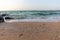 Waves crashing against the shore of Persian Gulf, seascape seen from Dubai Bluewaters Island, Dubai