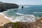 Waves crashing on the beach in the Ponta do Trovao coast in Peniche, Leiria, Portuga