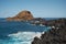 waves crashing on coastline volcanic rocks, ilheu mole Porto Moniz