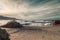 Waves crashing onto Ostriconi beach in Balagne region of Corsica