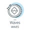 Waves cryptocurrency coin line, icon of virtual currency