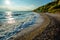 Waves on a Greek Pebble Beach on a Bright Sunny Day During the Holidays