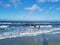 Waves and groynes at the shore