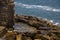 Waves hitting the ruins of the Crusader port in the Old City of Acre Akko