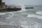 Waves kick up along the Lake Michigan shoreline.