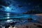 Waves midnight rendezvous Sandy beach kissed by sea under a star studded sky