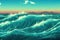 waves on the ocean, anime painting illustration, ai generated image