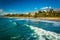 Waves in the Pacific Ocean and view of the beach in San Clemente, California.