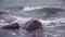 Waves pounding on two rocks in the Baltic Sea