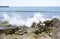 Waves and rocks at Vallcarca beach on the Costa del Garraf, Barcelona