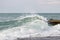 Waves on the sea near the pier overcast