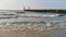 Waves in the sea and seagulls on wooden poles, The beach of domburg, Zeeland, The netherlands, Nature background video