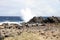 Waves shattering onto rocky coast