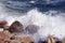 Waves smashing against rocks. Summer. Beach. Sea