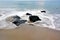 Waves Washing Up Around Jetty Rocks