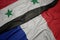 waving colorful flag of france and national flag of syria