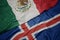 waving colorful flag of iceland and national flag of mexico