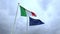 Waving fabric texture of the flag of italy and union europe on blue sky with clouds,