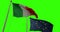 Waving fabric texture of the flag of italy and union europe on chroma key green screen,