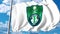 Waving flag with Al-Ahli Saudi FC football club logo. 4K editorial clip